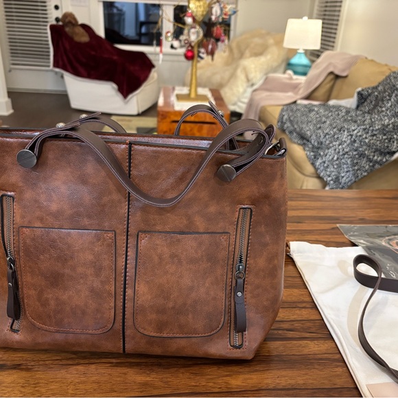 Brown Structured Leather Tote Bag with Vintage Look - Picture 10 of 11